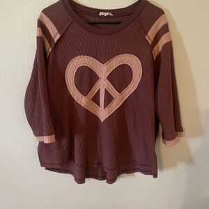 Easel Brown and Pink Heart Blouse
